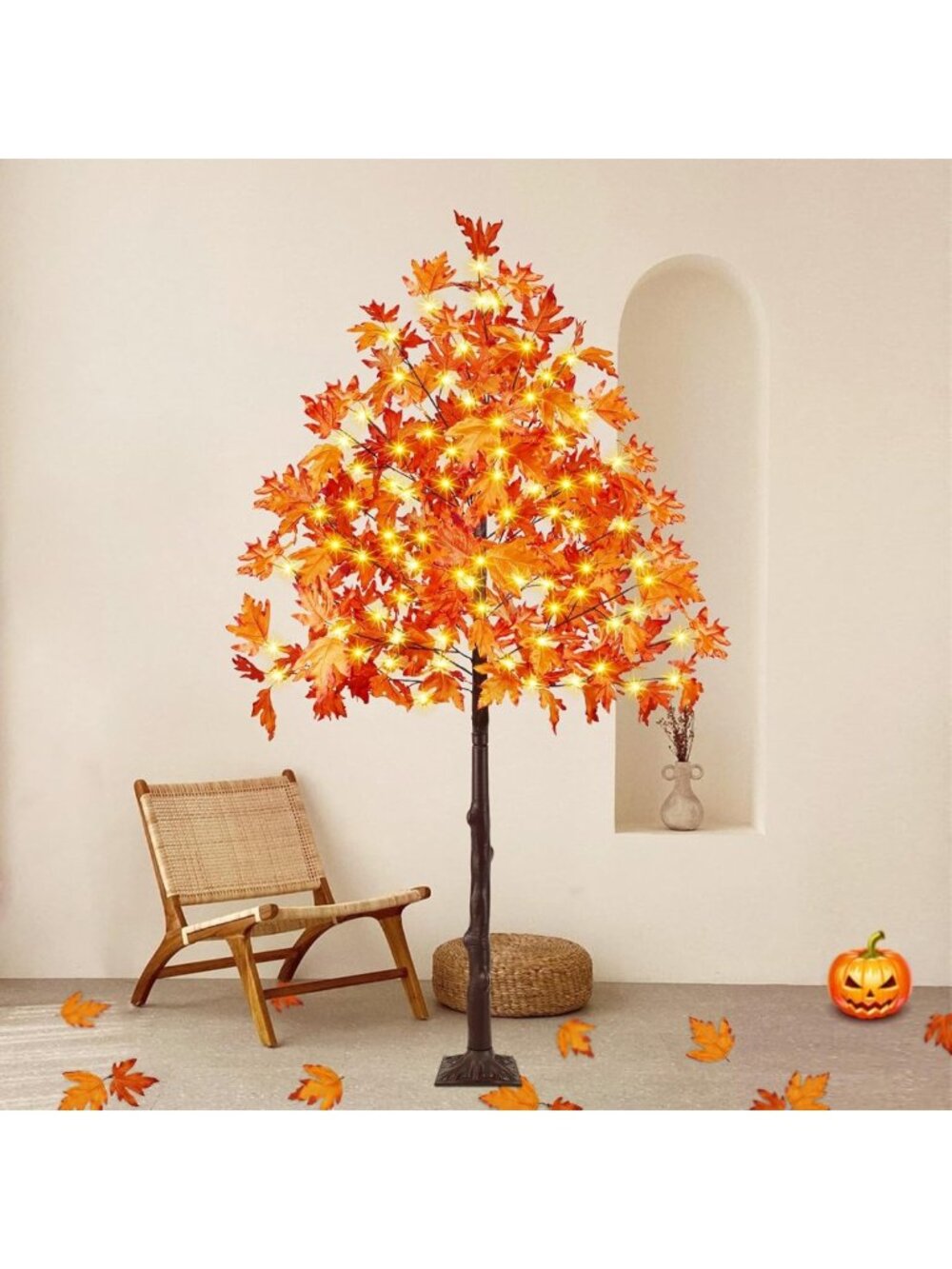 6FT Lighted Maple Tree with 150 LED Lights - Fall Home Decor, Autumn Accent
